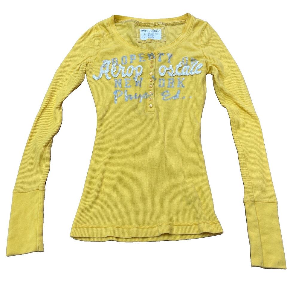 Aeropostale Y2K Henley Thermal Waffle Knit Top Yellow Size S Bella Swan Layering